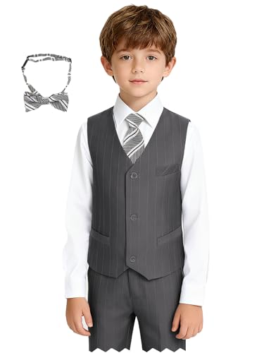 Image of Boy Suits Stripe Tuxedo Suit Set Complete Outfit Formal Wedding Party Wear Ring Bearer Outfit