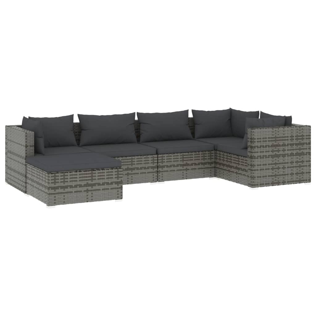 Salon de jardin 6 pcs vidaXL en résine tressée gris avec coussins de terrasse