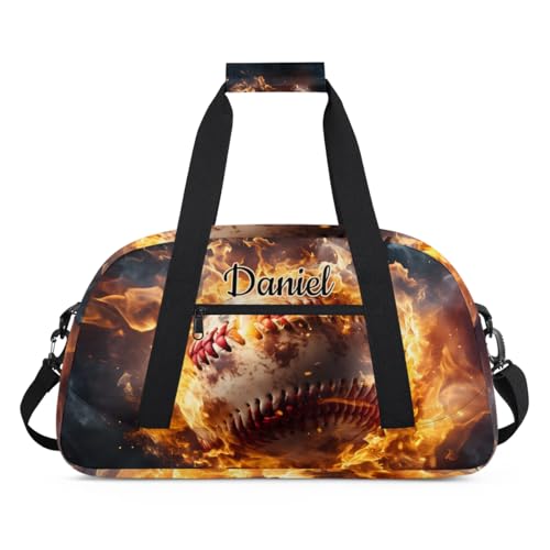 Personalized-Kids-Duffel-Bag Custom-Name Travel-Bag Gym-Bag Luggage Bags Small Sports-Bag for Boy Fire-Baseball-Sports-Bag