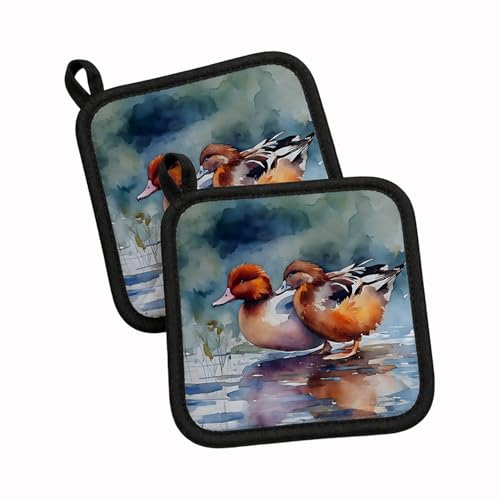 Caroline's Treasures Redhead Duck Pair of Pot Holders Kitchen Heat Resistant Pot Holders Sets Oven Hot Pads for Cooking Baking BBQ, 7 1/2 x 7 1/2