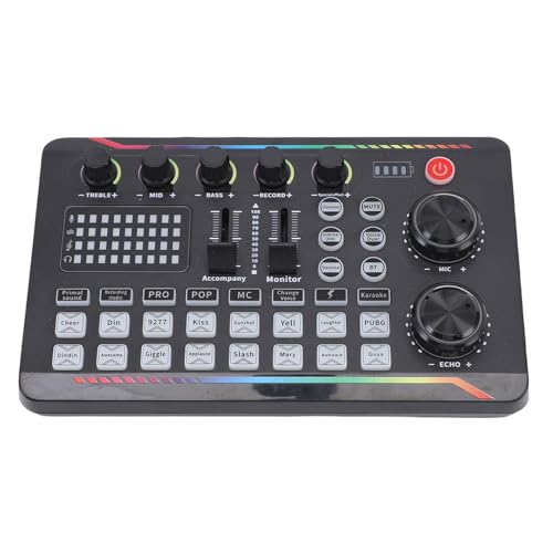 FAUOSWUK Tablero de Sonido, Tarjeta de Sonido en Vivo Mezclador de 16 Efectos de Sonido 7 Modos de Podcasts de Poder de la Voz para Juegos Transmisión en Vivo Bp1048b2