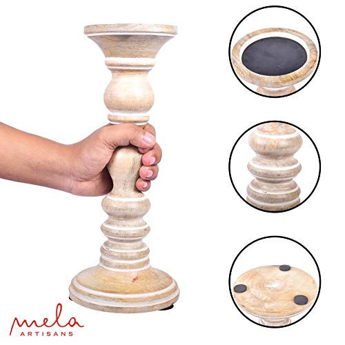 Rustic Wood Candle Holders, Set of 3 – Hand Carved Decorative Candle Holders for Living Room, Table Centerpiece, or ATOP a Mantle - Wood Candle Holders from Mango Wood Whitewash Finish - 6", 9", 12" - Thumbnail 3