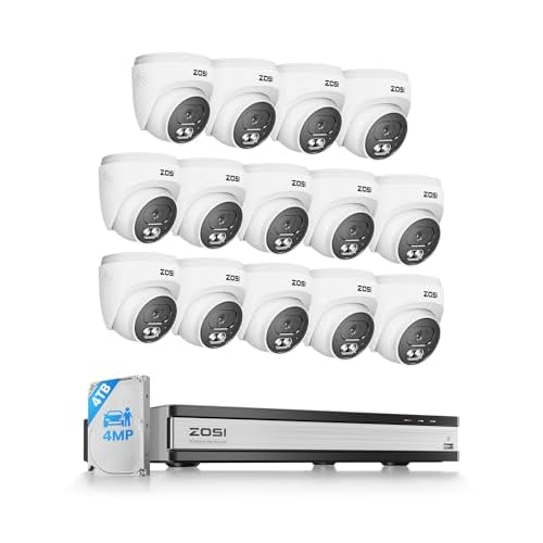ZOSI C220 16CH 4K PoE Home Security Camera System, 16CH 8MP 4K NVR with 4TB HDD for 24/7 Record, 14 x 4MP(1440p) QHD 2.5K Dome IP Cameras Outdoor Indoor, Smart AI Human Detection, Two-Way Au