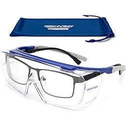 Lentes De Seguridad Para Lentes Graduados GENYED® Cubregafas Protectoras, Gafas Proteccion, Certificación CE EN166, Gafas de Seguridad con Lente Antirrayado y Antivaho, UV400, Patillas Ajustables, Envolventes, Aptas para Gafas Graduadas