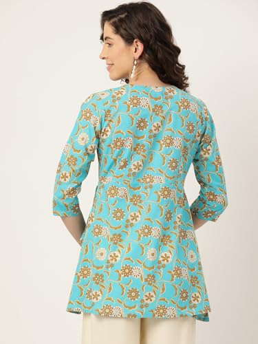 Image of feranoid Floral Print Angrakha 3 Sleeves Flared Kurti