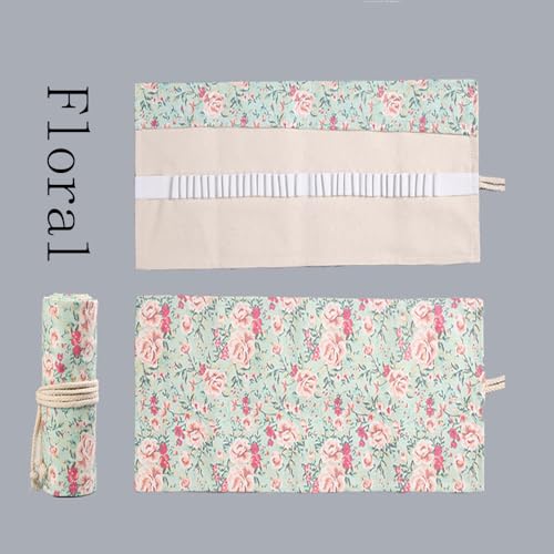 DIYOMR 24/36/72 Slots Pencil Wrap Pencil Rolls, Artist Colored Pencils Roll Up Bag Short Brushes Pouch Case Pencils Organizer for Drawing Coloring and Sketching,No Pencils (Small Floral, 72slots) by DIYOMR - Used condition - Image 6