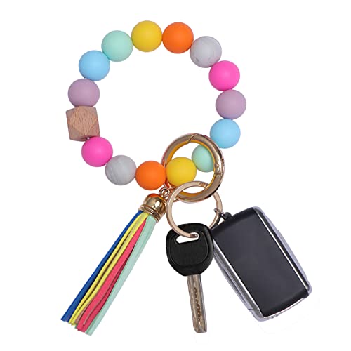 AOKSUNOVA Schlüsselanhänger Auto Frau Schlüsselanhänger Armband Schlüsselbund mit Silikon Perlen Fransen Regenbogen