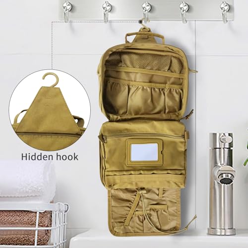 Image of Hanging Toiletry Bag for Men,Travel Toiletry Bag Organizer Dopp Kit | Tactical Toiletry Bag,Toiletries Travel Bag,Mens Travel Toiletry Bag,Mens Travel Essential Shaving Bathroom Shower Bag-Brown