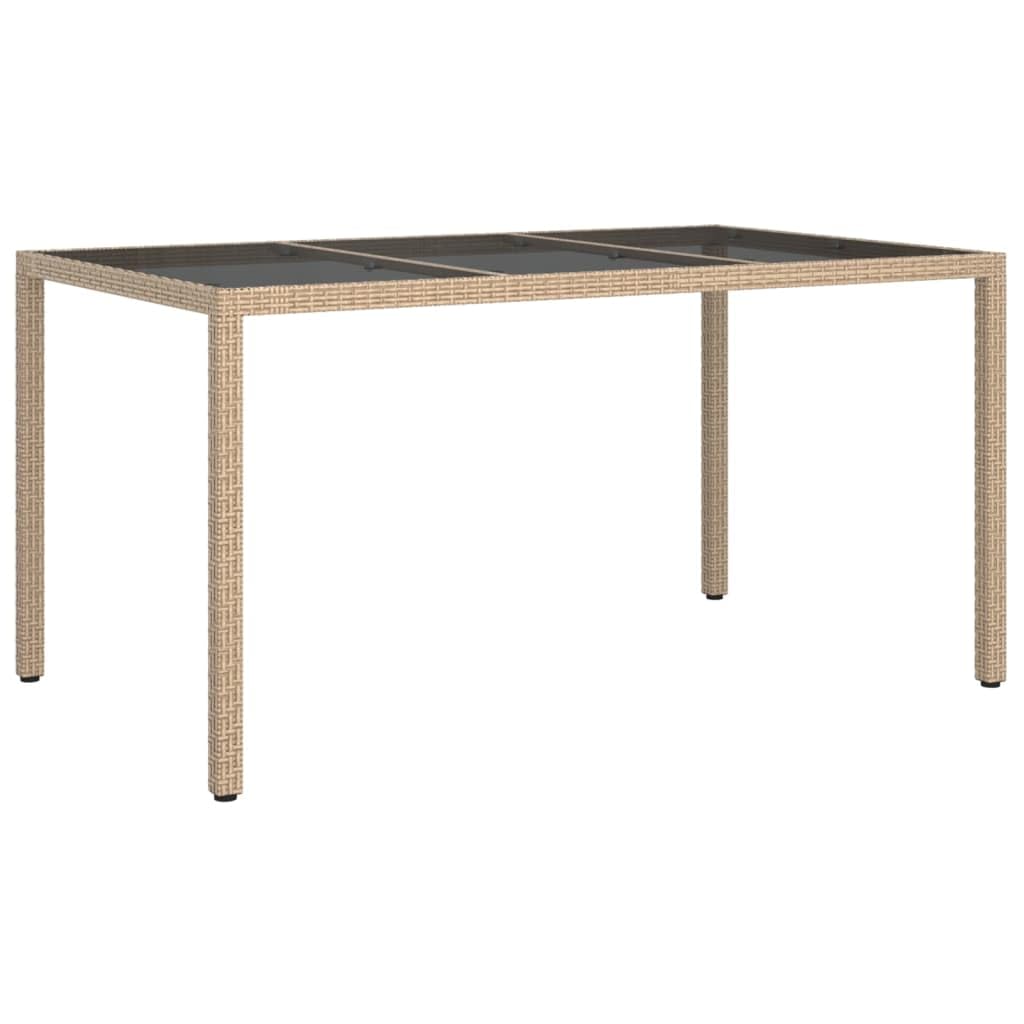 vidaXL Garden Table Outdoor Patio Terrance Backyard Furniture Dining Dinner Table Desk Stable Tempered Glass and Poly Rattan Beige