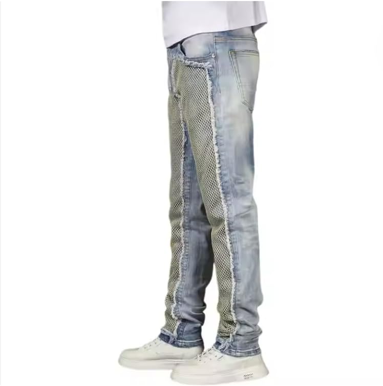 Men's Straight-Leg Mid-Rise Denim Pants with A Slim and Stitched Denim Fabric Design, Suitable for Casual Streetwear for Men.3