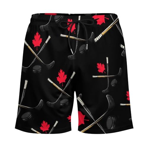 Canadian Hockey Canada Flag Men's Swim Trunks Quick Dry Bathing Suit Board Shorts with Compression Liner4