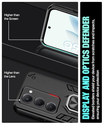 Image of WOW IMAGINE Shock Proof Back Case Mobile Cover for Mi Redmi 15 5G | Back Cover Case (Tough Armor | Hybrid PC + TPU | Ring Holder & in-Built Kickstand | Black)
