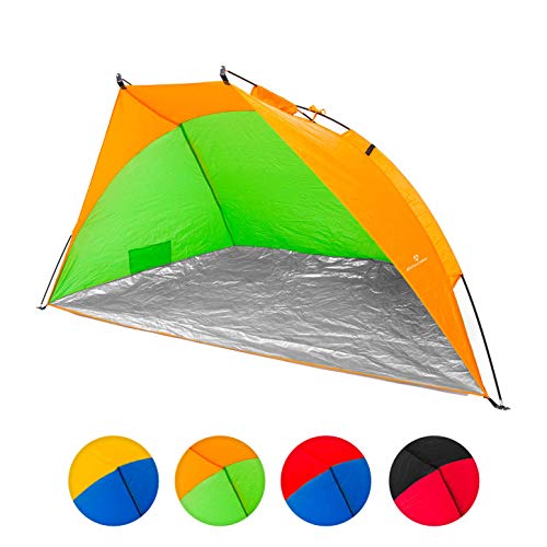 #DoYourOutdoor Strandmuschel inkl. Tragetasche & Heringen | Größe ca. 220x110x110cm - Sonnenschutz (UV-Schutz 30+) | Strandzelt Sonnenzelt Sonnenschutz grün/orange