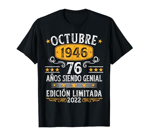 76 Años Cumpleaños Octubre 1946 Hombre Mujer Octubre Camiseta