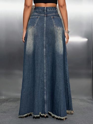 VCM Y2k Skirt Denim Skirt Women Maxi Skirt with Pockets A-Line Skirt High Waisted Skirt Jean Skirts Hem Flared Skirts3