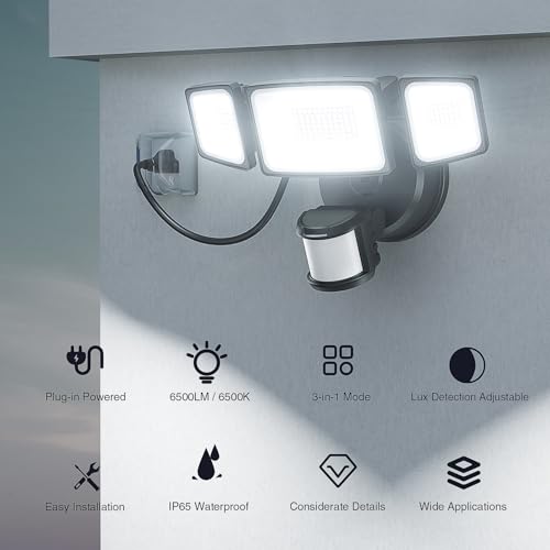 Onforu BDB65G-3 65W Led Motion Sensor Outdoor Lights Plug In, Dusk To Dawn Flood Security Lighting Outside thumb #1