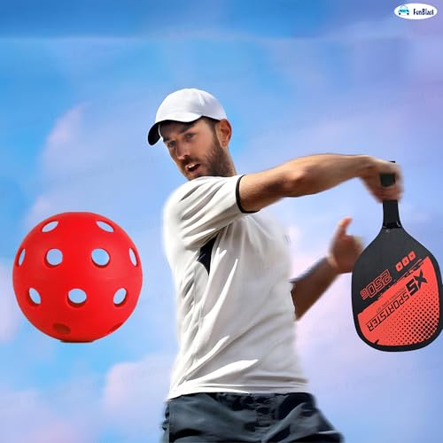 Image of FunBlast Pickle Ball Racket Set - 2 Premium Wood Rackets with 4 Balls & Portable Carry Bag, Ideal for Kids, Men & Women - Durable & Lightweight, Outdoor Activities (Red)