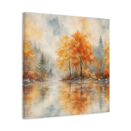 Tableau automne salon moderne deco aquarelle arbres or 50x50cm