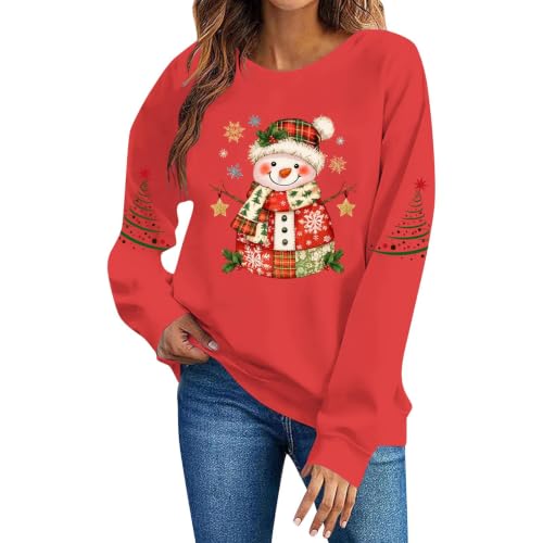 Aymnlox Womens Christmas Snowman Sweatshirt Festive Graphic Crewneck Long Sleeve Pullover Holiday Winter Funny Cute Top ugly christmas sweatshirt women funny Red S - image 7