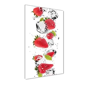Tulup – Schilderij op gehard glas- 50×100 – Schilderij Muurdecoratie – Wanddecor Kunstdruk – Modern Decoratief Beeld Gedrukt – Decoratie Poster Foto Afbeelding – aardbeien