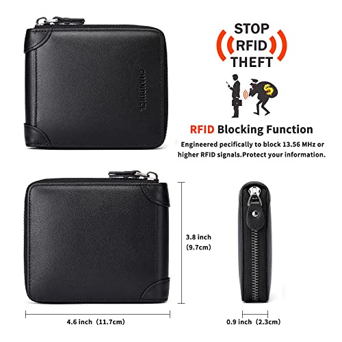 Mens Genuine Leather Zipper Wallet RFID Secure Large Capacity Double Fold Multi-card Leather Wallets for Men and coin purse2