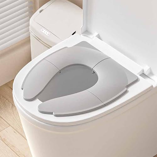 BLISENCHY 折り畳み式(収納袋付き)の子供用ポータブル補助便座、幼児用トイレトレーニング用で、乳児から子供まで対応 (はいいろ)