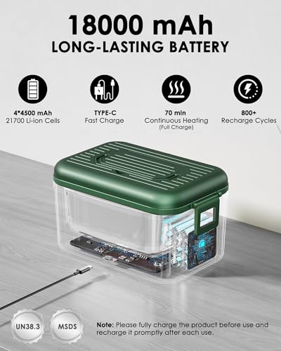 Miniatura 6 de Aurevit Fiambrera Eléctrica Inalámbrica 1,4l Para Adultos, Lunch Box Calefactable Que Prepara Tu Comida A La Hora Deseada Con Mantenimiento Automático, Calentador Portátil Con Bolsa Isotérmica Verde