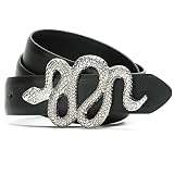 Earnda Fashion Designer Black Belts for Women's Jeans Snake Buckle Ladies Faux Leather Waist Belt Si