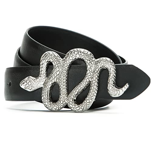 Earnda Fashion Designer Black Belts For Women's Jeans Snake Buckle Ladies Faux Leather Waist Belt Silver X-Small #TOP14