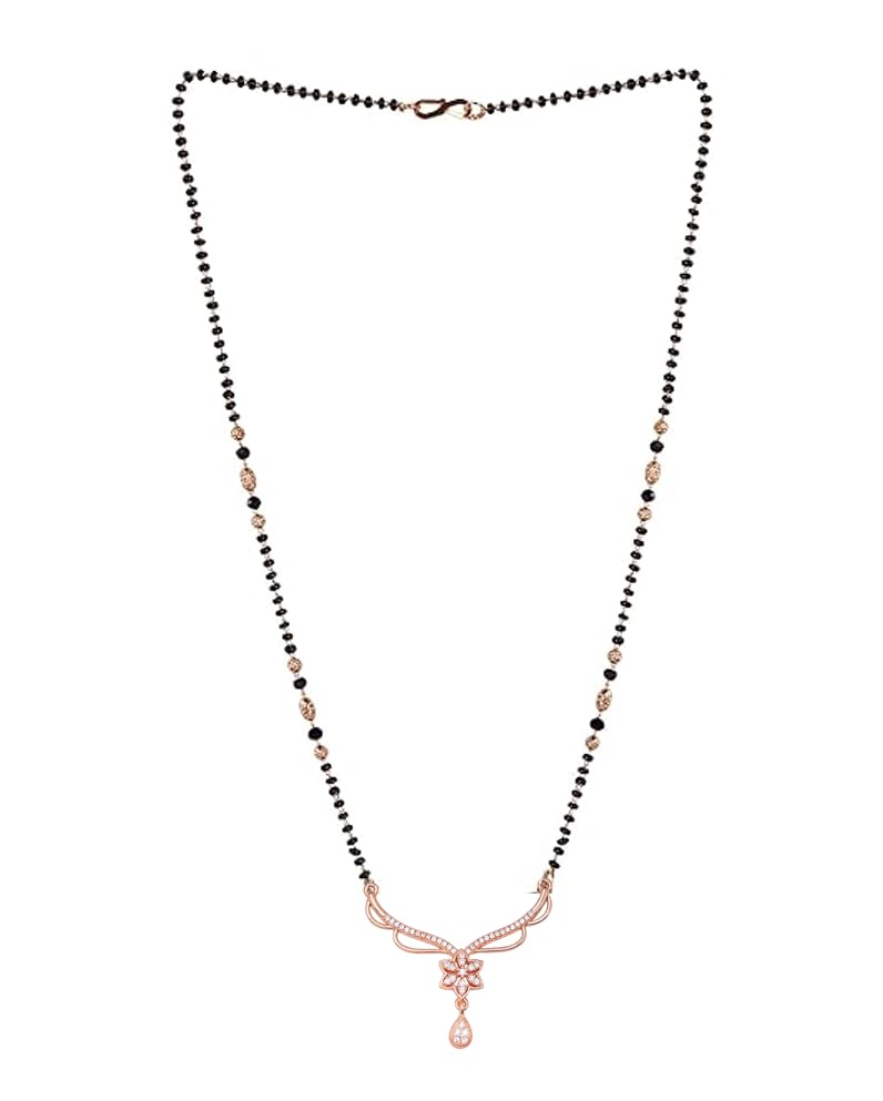American Diamond Rose Gold Plated Designer Mangalsutra Pendant for Girls and Women (With Chain) (Style 3)