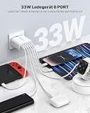 USB Ladegerät, 6-Ports Ladeadapter 33W Adapter Ladestecker mit QC 3.0 Schnellladegerät Mehrfach, USB Stecker Netzteil für iPhone 16 15 14 13 12 11 Pro Max, iPad, Handy Steckdose Charger Netzstecker