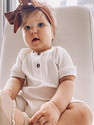 Baby Boy Girl 2 Pack Solid Romper Short/Long Sleeve One Piece Jumpsuits Clothes Sets (Black & White, 0-3 Months) #TOP4