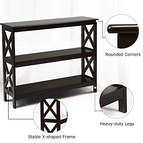 Giantex Console Table With Storage Shelves And X-Shape-Design Bookshelf Narrow Accent Table For Entryway, Hallway, Living Room 3-Tier Sofa Side Table (Espresso) #TOP2