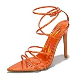 Cape Robbin Nabil Sexy Strappy Stiletto Heels - Strappy Pointy Open Toe Orange Heels - Elegant Women's Dress Shoes - Heeled Sandals - Size 10