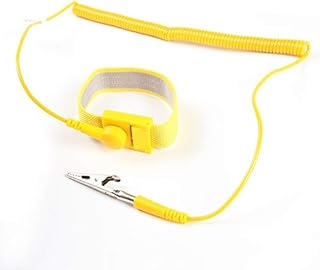 ESD Wrist Strap Band - FEITA Anti Static Wrist Strap with 8 feet Detachable Extra Long Coiled Cord - Anti-Static Wristband with Alligator Clip - Yellow - 1 Pc