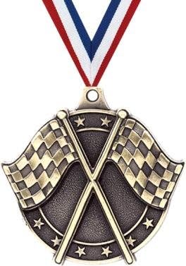Crossed Flags Medals - 2" and 5 per Pack-Great for Car Racing, Drag Racing, Automobile, Derby