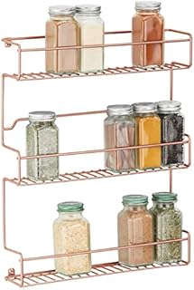 mDesign Wall Mounted Spice Rack  Pantry Shelving for Spices, Flavourings and Seasonings  Self-Adhesive Kitchen Storage Shelf  Copper
