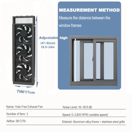 Image of Vertical Windows Exhaust Fan for Sliding Windows, Ultra-quiet Window Fan, 20~24in Adjustable Hight Variable Speed Vent Fan, Using for Home Attic Kitchen Buthroom Garage Ventilation