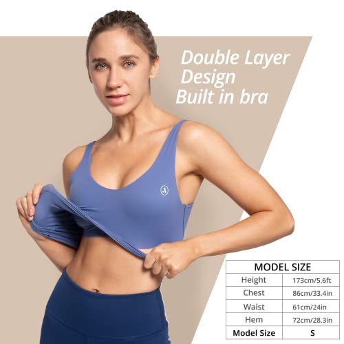 Image of AKASO Womens Longline Sports Bra Tank Top Padded Workout Running Yoga Blue