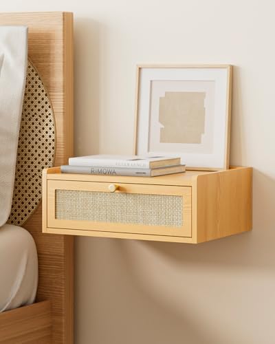 AEPOALUA Floating Nightstand,Wall Mounted Night Stand with Drawer,Small Floating Shelves,Floating...