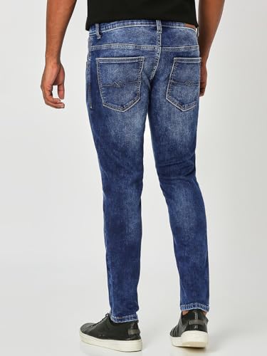 Image of MUFTI Men's Mid Blue Ankle Length Stretch Jeans