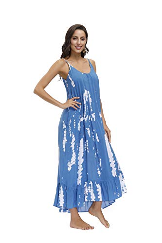 Image of BUENOS NINOS Women's V Neck Floral Maxi Dress Boho Printed Adjustable Spaghetti Strap Ethnic Beach Long Dress with Pockets