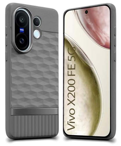 Image of WOW IMAGINE Back Cover for Vivo X200 FE 5G with Hexa Cube Design | Ultra Slim Soft Rubberised Case | Inner Velvet Fabric | Matte Silicone Flexible Mobile Case | Camera Protection - Grey