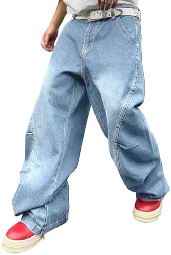 DFGIGT Men's Irregular Sutures Y2k Hip Hop Baggy Jeans Wide Leg