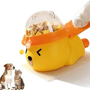 Nocosbily Interactive Dog and Cat Treat Dispenser – Slow Feeder Puzzle Toy for Mental Stimulation (Yellow and Orange)