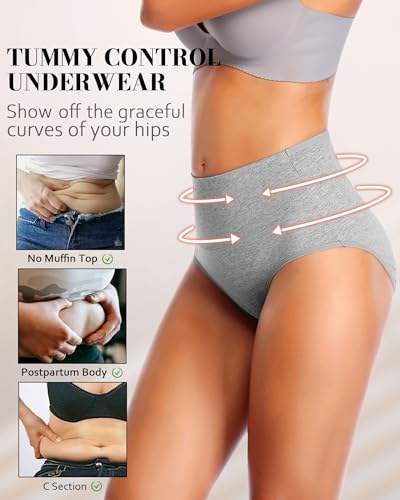 Image of CULAYII Tummy Control Underwear Womens High Waisted Cotton Panties Breathable Full Coverage Postpartum Ladies Briefs