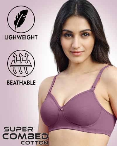 Image of Pack of 2 Women's Full Coverage Molded T-Shirt Bra | Non-Padded, Wireless, Cotton Comfort Bra with Detachable Straps