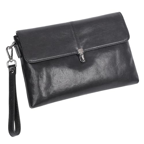 Plant-tanned Cowhide Men's Clutch Bag, Leather Wrist Strap Clutch Bag, Black Zipper Casual Clutch Bag.