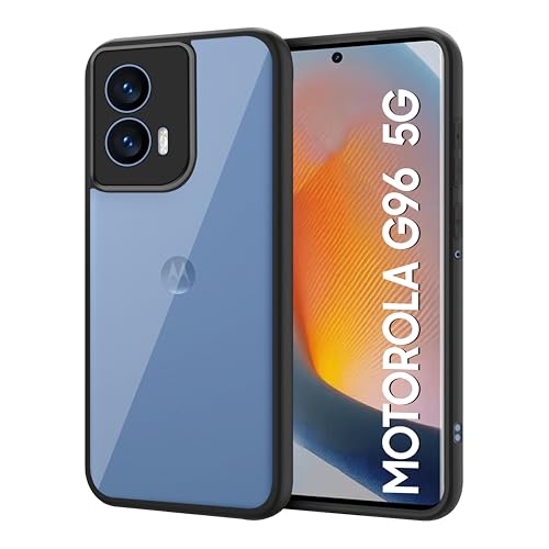 Image of CEDO Backcover for Motorola Moto G96 (5G) | Camera Protection Bump Shockproof Edge | Ultra Hybrid Transparent Acrylic Clear TPU+PC Hard Backcase Cover (Black)