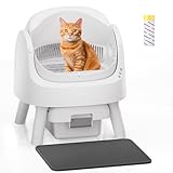 Self-Cleaning Cat Litter Box for Multiple Cats - Automatic, Open Top, White with Liners and Mat Included